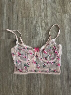 Macy's Floral Sheer Embroidered Bralette - Pink